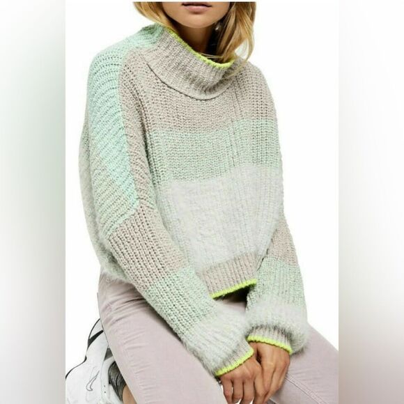 Free People Sunbrite stripe fuzzy Sweater Crop River Run. XS - Picture 1 of 9